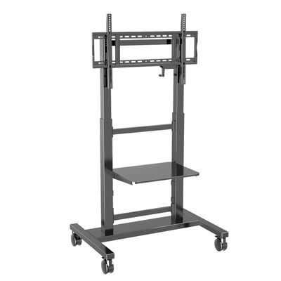 Suporte interativo de quadro branco com altura ajustável com capacidade de carga de 100 kg e rodas de freio de 360 ° para TVs de 55-86 polegadas