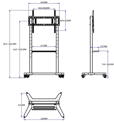 55" - 86" Stand de TV móvel ajustável com rodas, compatibilidade para 43" - 100" telas planas / curvas até 220 lbs quadro de aço, 5 opções de altura, carrinho de TV rolante