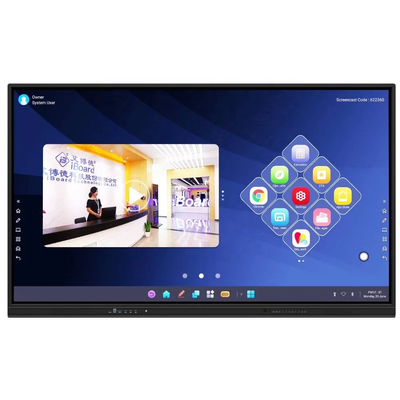 Display interativo de painel plano com alta relação de contraste e sensor de luz suportado para palestras