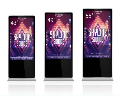 Display de sinalização digital em pé de 43 polegadas, 178 graus, aprovação da FCC, quiosque de publicidade, toque capacitivo com sistema Android ou Windows.