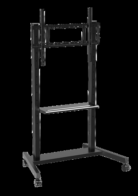 Suporte de TV móvel ajustável por atacado de fábrica 55"-86" com rodas Compatibilidade com quadro branco interativo Painel inteligente até 220 lbs Estrutura de aço Carrinho de TV com rodas