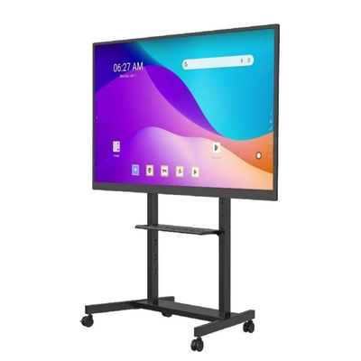 Suporte de TV móvel ajustável por atacado de fábrica 55"-86" com rodas Compatibilidade com quadro branco interativo Painel inteligente até 220 lbs Estrutura de aço Carrinho de TV com rodas