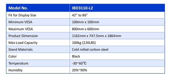 Suporte de TV móvel ajustável por atacado de fábrica 55"-86" com rodas Compatibilidade com quadro branco interativo Painel inteligente até 220 lbs Estrutura de aço Carrinho de TV com rodas