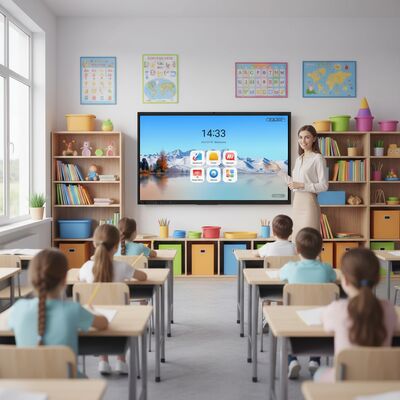 Painel Interativo com Resolução 4K UHD, Toque de 20 Pontos e Sistema Operacional Android 10.0, Quadro Digital para Ensino