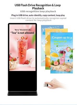 Sinalização digital com ângulo de visão > 178° e temperatura de armazenamento de -20°C a 60°C, com CMS baseado em nuvem ou local