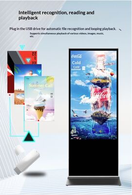 Sinalização digital com ângulo de visão > 178° e temperatura de armazenamento de -20°C a 60°C, com CMS baseado em nuvem ou local