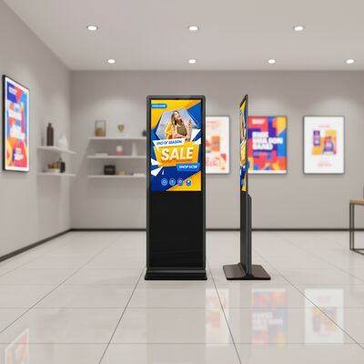 43 55 65 75 polegadas Indoor Capacitive Touch Screen Piso Standing Digital Signage 4K Commercial Display de Publicidade Interativa