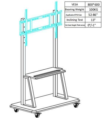 Suporte móvel para o terno ajustável da altura do painel interativo do tela táctil das placas para o tamanho 52" ~86"