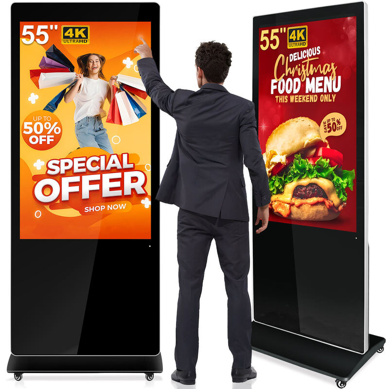 75 Polegadas Digital Signage com Tela Sensível ao Toque Habilitada e Suporte Multilíngue para Exibição Publicitária no Varejo