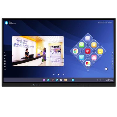 Experimente o poder do monitor interativo de tela sensível ao toque de 2 mm de precisão 15W * 2 ou 20W * 2 alto-falantes e projeção de tela sem fio
