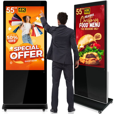 75 Polegadas Digital Signage com Tela Sensível ao Toque Habilitada e Suporte Multilíngue para Exibição Publicitária no Varejo